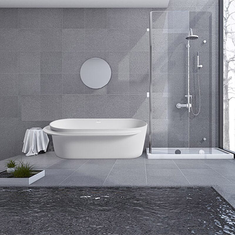 Giving Tree 67 Zoll Badewanne freistehend aus Mineralguss mit Ablage weiß