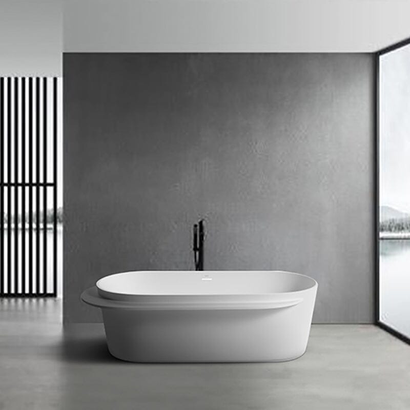 Giving Tree 67 Zoll Badewanne freistehend aus Mineralguss mit Ablage weiß