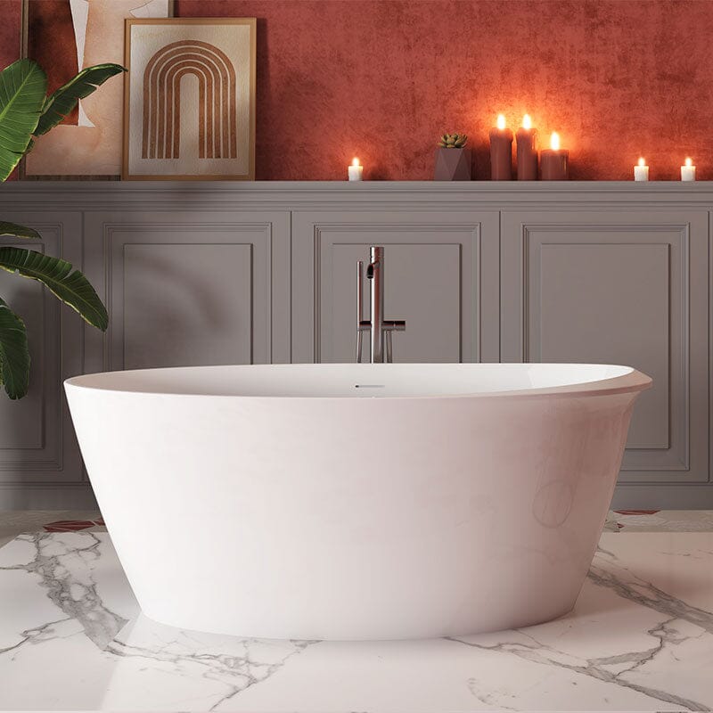 Mokleba 59" Acrylic Oval Shape Freestanding Soaking Bathtub with Overflow