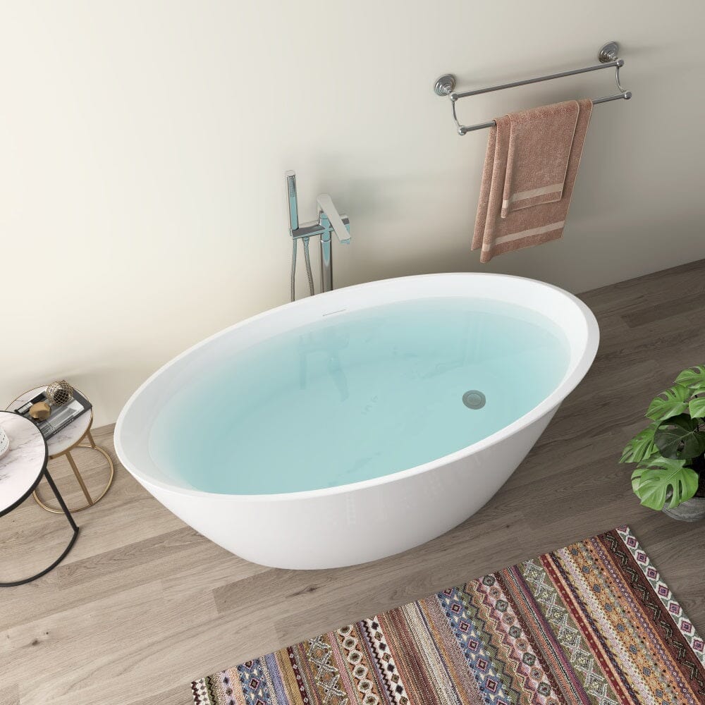 Mokleba 59" Acrylic Oval Shape Freestanding Soaking Bathtub with Overflow