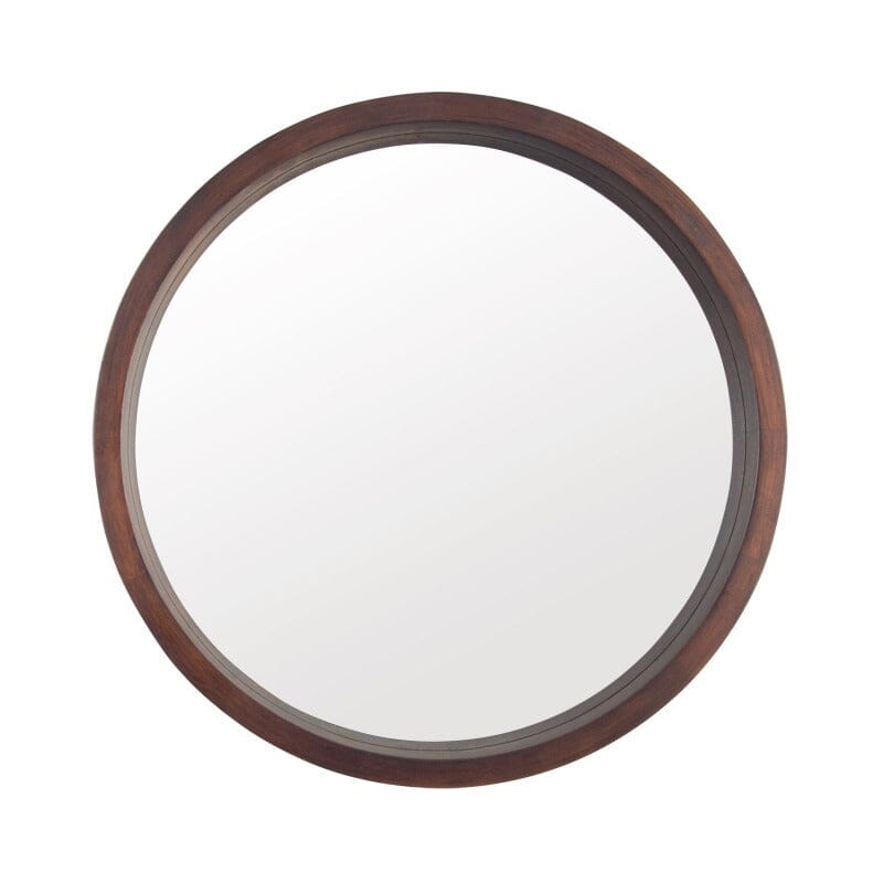 24" Round Modern Mirror with Wood Frame Decoration for Bathroom Living Room Bedroom