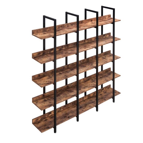 Giving Tree 5 Tier Bookcase Home Office Open Bookshelf, Vintage Industrial Style Shelf with Metal Frame, MDF Board