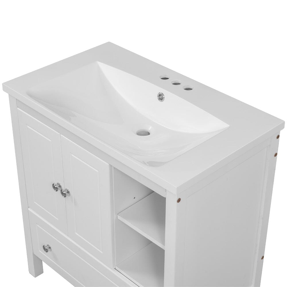 Giving Tree 30" Single Bathroom Vanity Top with White Basin, 3-Faucet Holes, Ceramic
