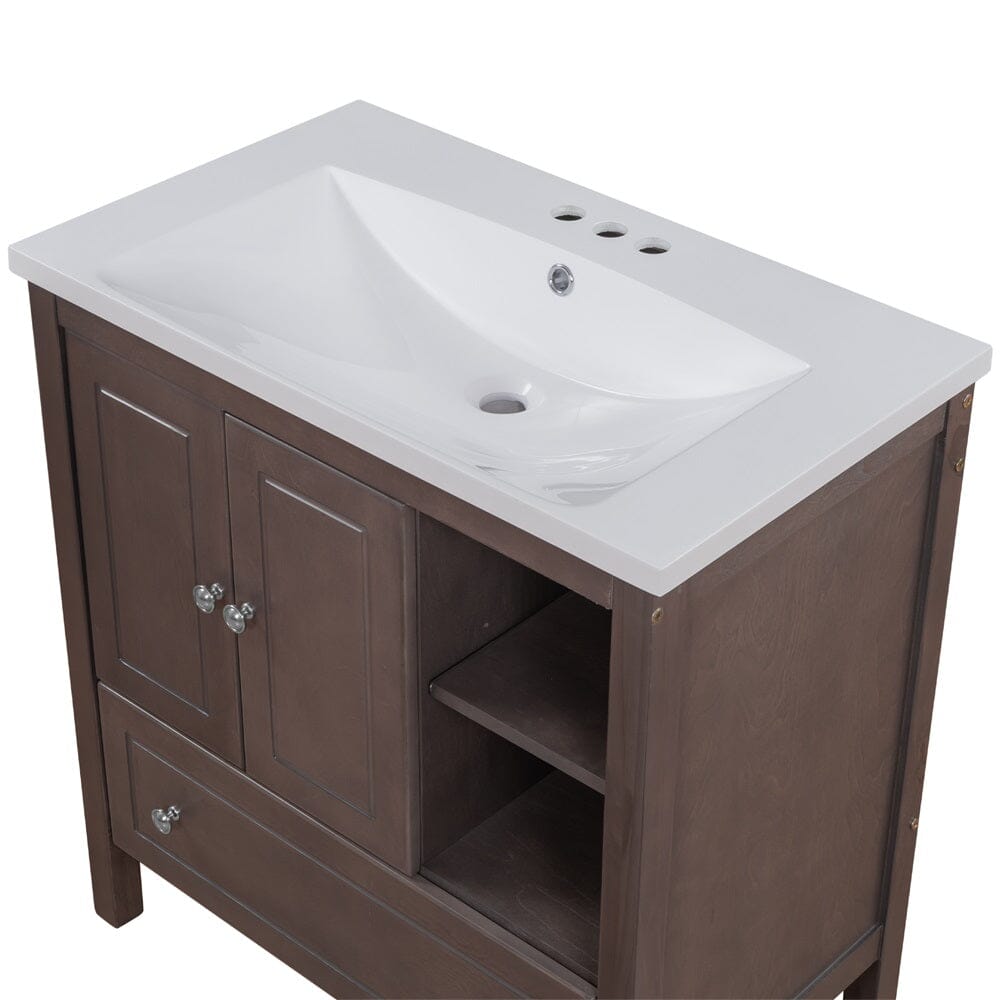 Giving Tree 30" Single Bathroom Vanity Top with White Basin, 3-Faucet Holes, Ceramic, White