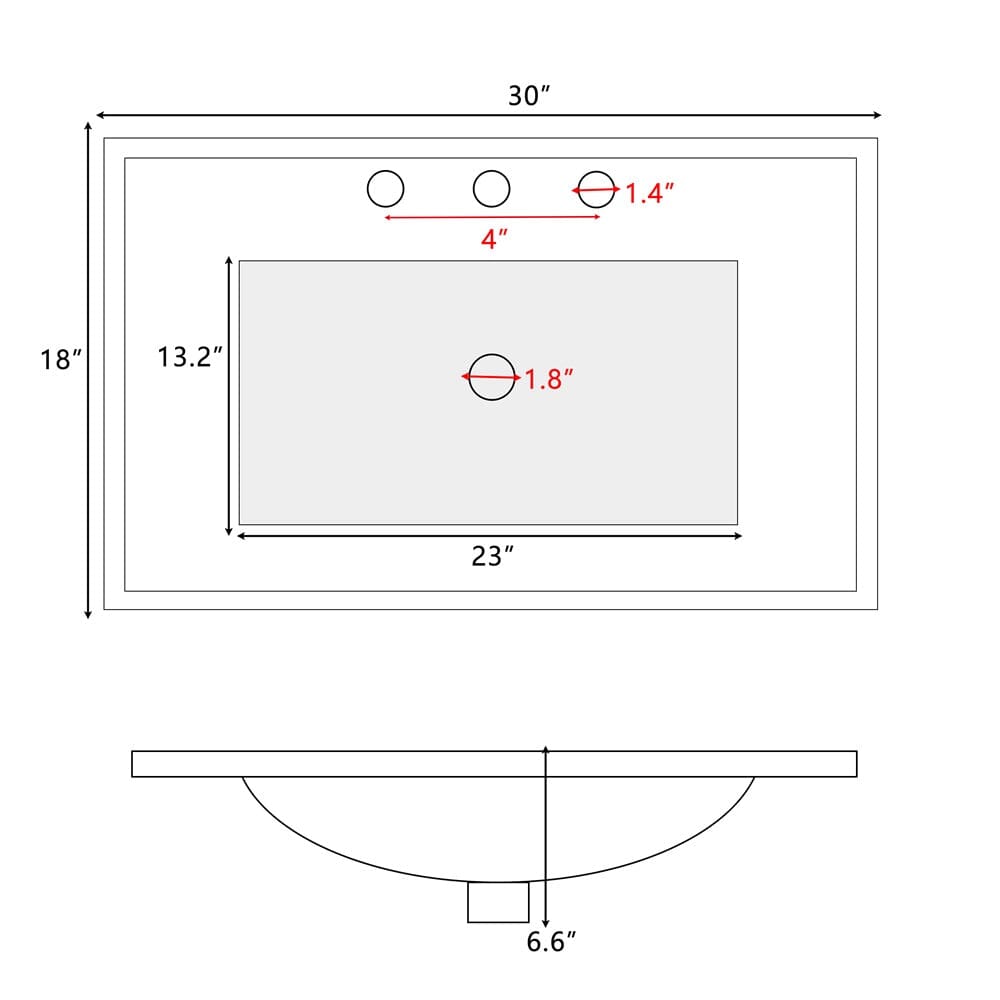 Giving Tree 30" Single Bathroom Vanity Top with White Basin, 3-Faucet Holes, Ceramic