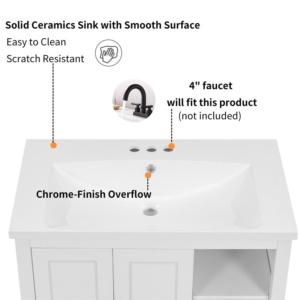 Giving Tree 30" Single Bathroom Vanity Top with White Basin, 3-Faucet Holes, Ceramic