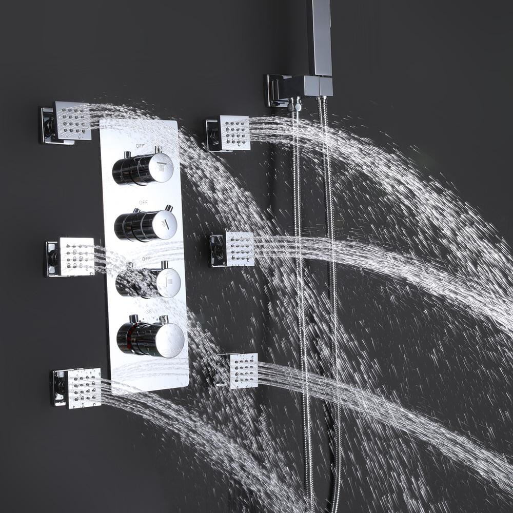 Ceiling Mounted Shower System with 4-Function Thermostatic Shower Valve & Hand Shower & Body Spray Jets