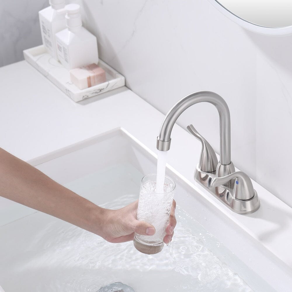 Giving Tree 2-Handle Bathroom Sink Faucet with Plastic Pop-up Drain and Lead-Free cUPC Supply Lines RV 3 Holes Brushed Nickel