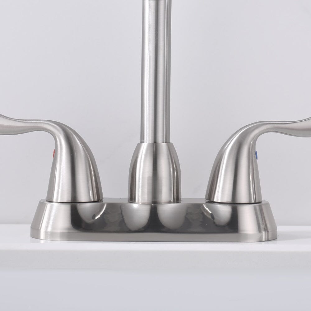Giving Tree 2-Handle Bathroom Sink Faucet with Plastic Pop-up Drain and Lead-Free cUPC Supply Lines RV 3 Holes Brushed Nickel