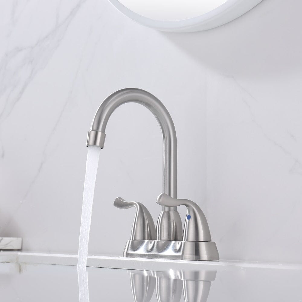 Giving Tree 2-Handle Bathroom Sink Faucet with Plastic Pop-up Drain and Lead-Free cUPC Supply Lines RV 3 Holes Brushed Nickel