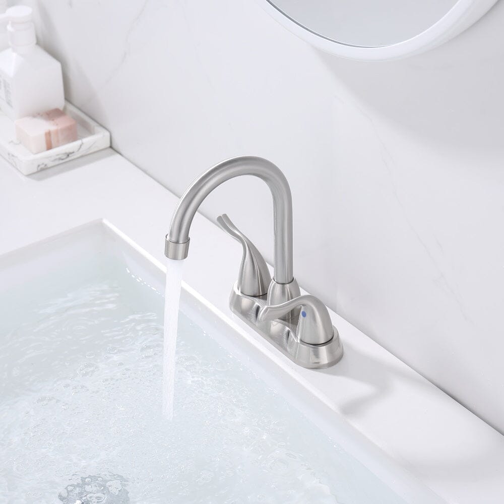 Giving Tree 2-Handle Bathroom Sink Faucet with Plastic Pop-up Drain and Lead-Free cUPC Supply Lines RV 3 Holes Brushed Nickel