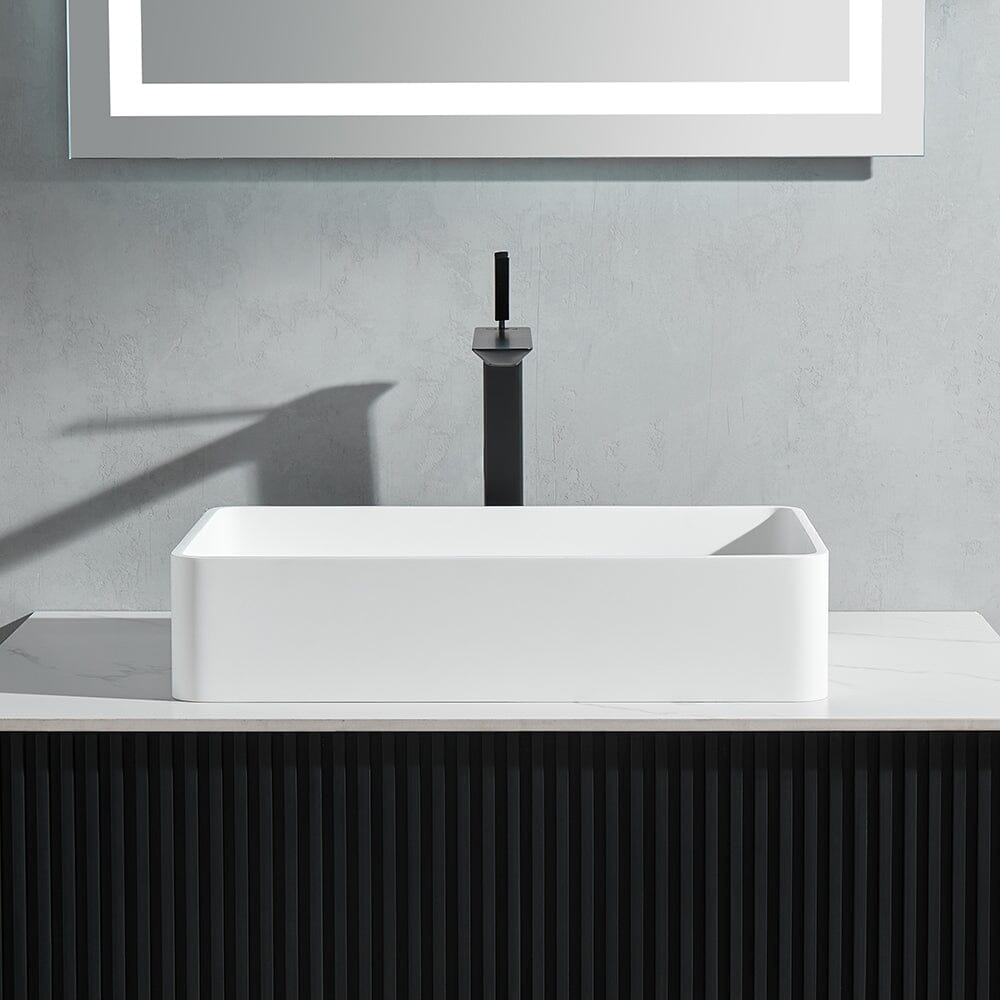 Rectangular Vessel 21" X 14" White Stone Resin Modern Above Counter Bathroom Vanity Sink