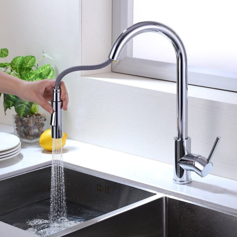 Topshower Black Pull-Down Kitchen Faucet - Single Handle, Stainless Steel, 5-Year Warranty