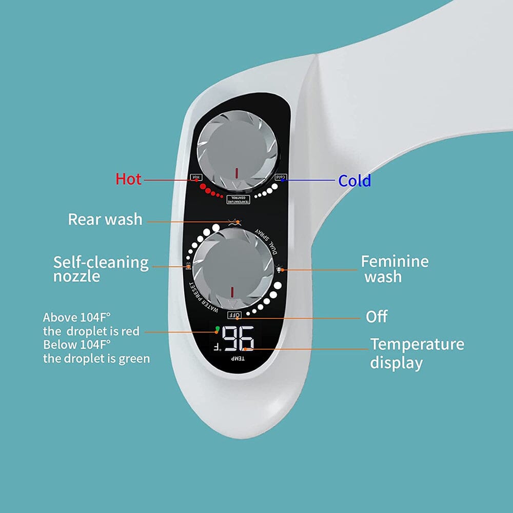 Bidet Toilet Attachment Adjustable Non-Electric Self Cleaning Retractable Nozzles for Rear & Feminine Wash