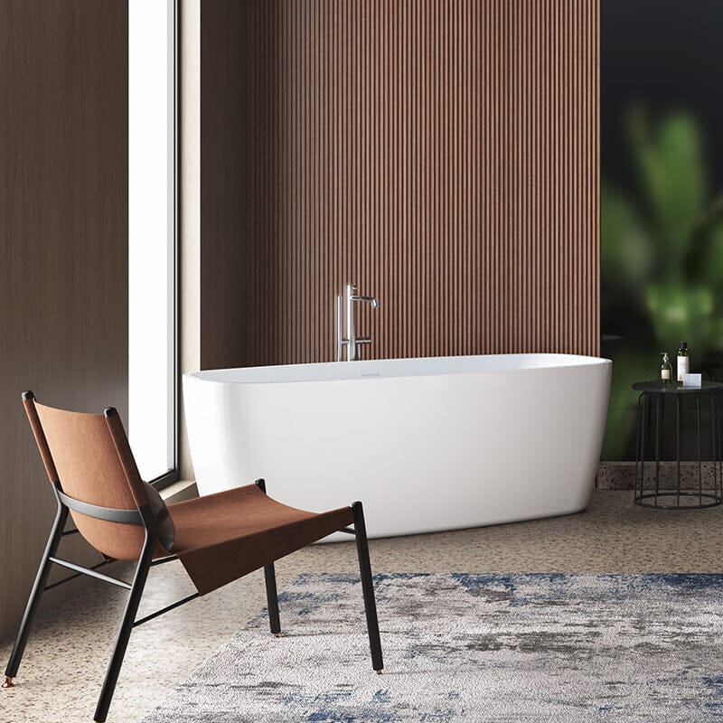 Mokleba 59" Acrylic Square Shape Freestanding Soaking Tub with Overflow & Drain