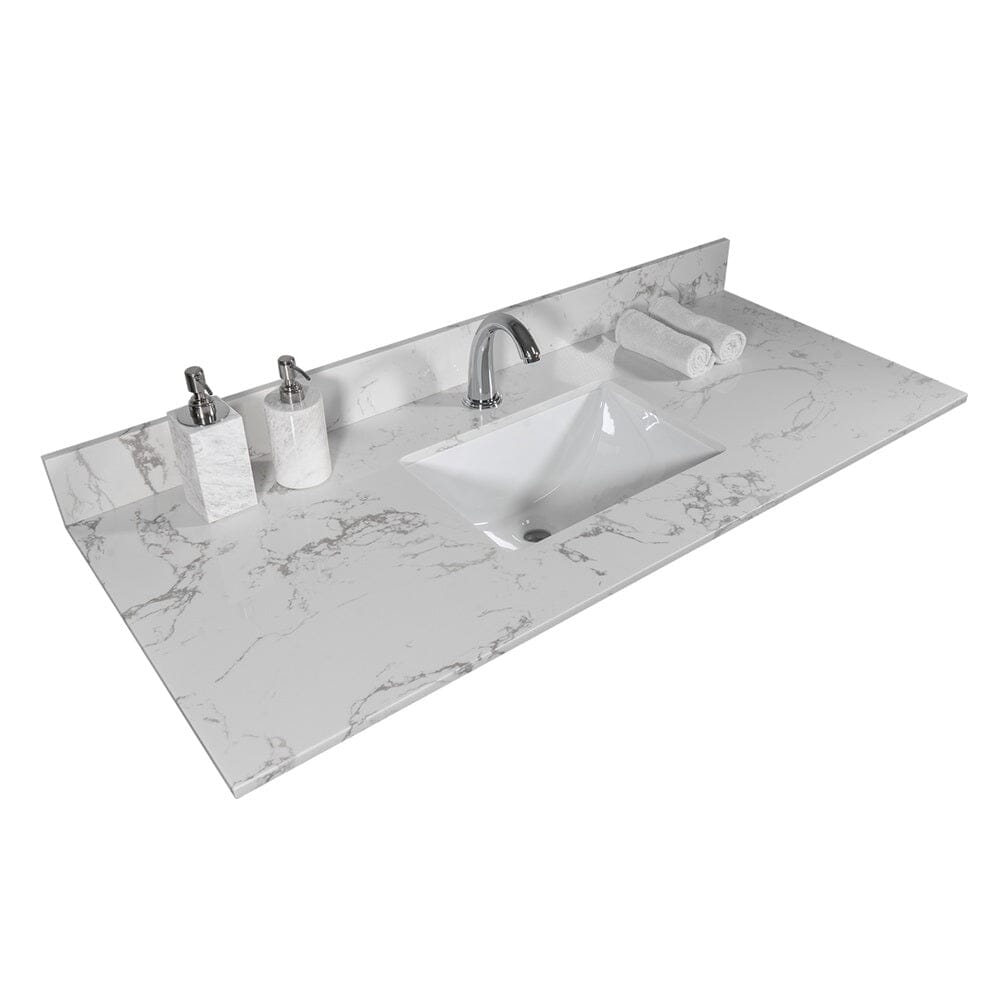 Giving Tree 43‘’x22" bathroom stone vanity top engineered stone carrara white marble color with rectangle undermount ceramic sink and single faucet hole with back splash