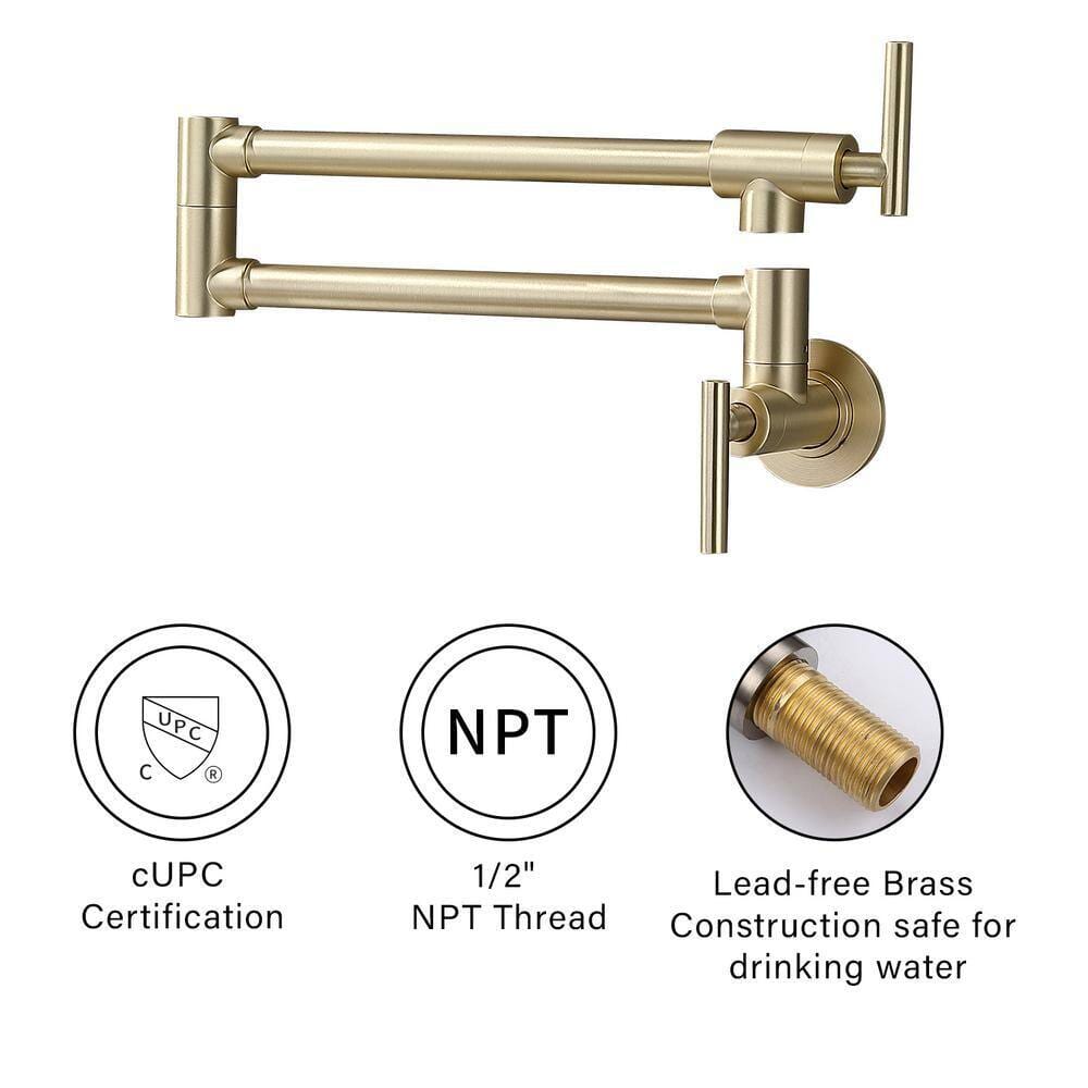 Giving Tree Double Handle Wall Mount Pot Filler Faucet with Solid Brass