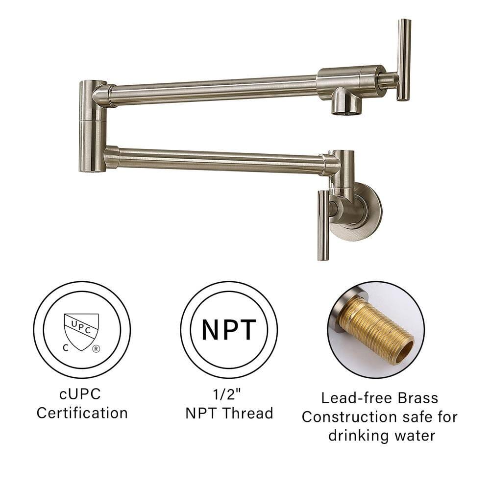 Giving Tree Double Handle Wall Mount Pot Filler Faucet with Solid Brass
