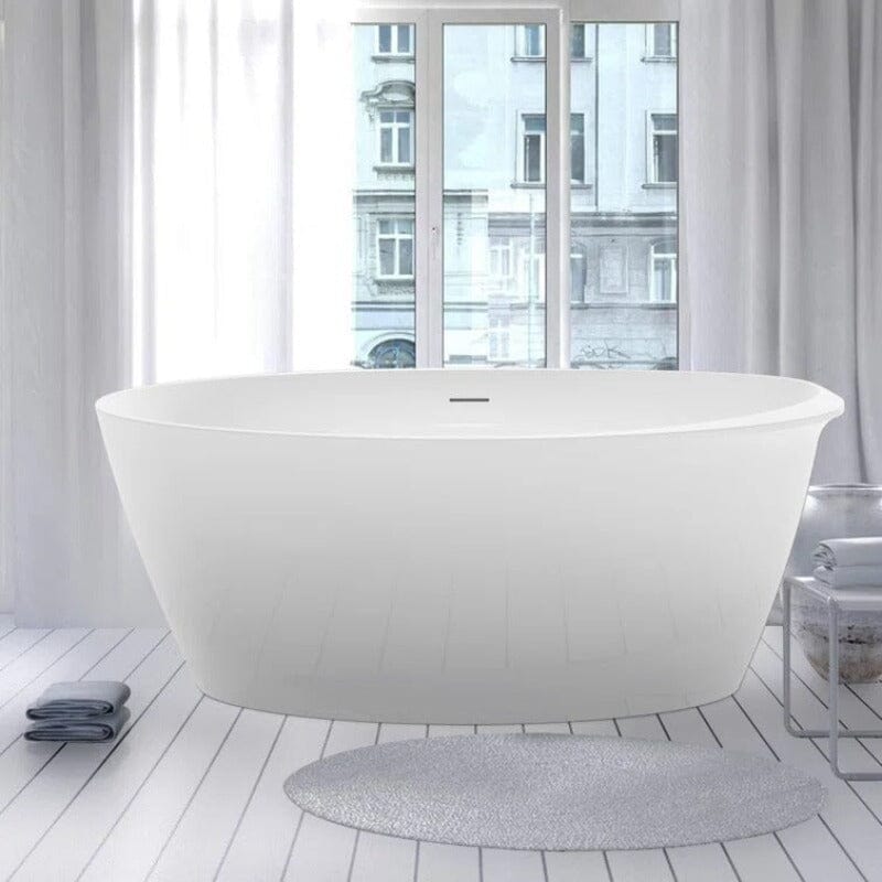 Mokleba 59" Acrylic Oval Shape Freestanding Soaking Bathtub with Overflow