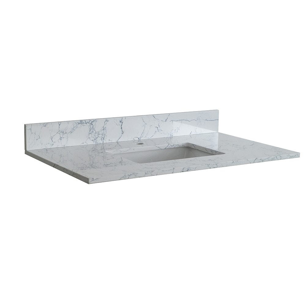 Giving Tree 31"x 22" bathroom stone vanity top Carrara jade engineered marble color with undermount ceramic sink and single faucet hole with backsplash
