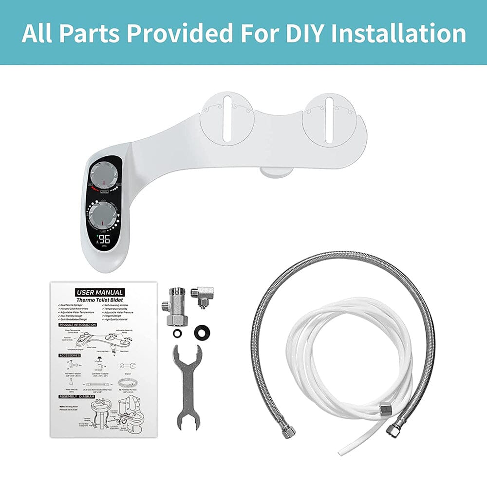 Bidet Toilet Attachment Adjustable Non-Electric Self Cleaning Retractable Nozzles for Rear & Feminine Wash