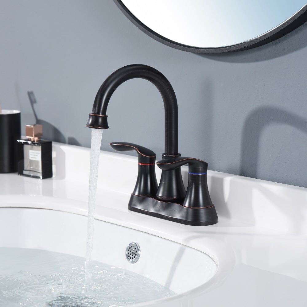 Giving Tree 2-Handle 4-Inch Oil Rubbed Bronze Bathroom Faucet, Bathroom Vanity Sink Faucets with Pop-up Drain and Supply Hoses