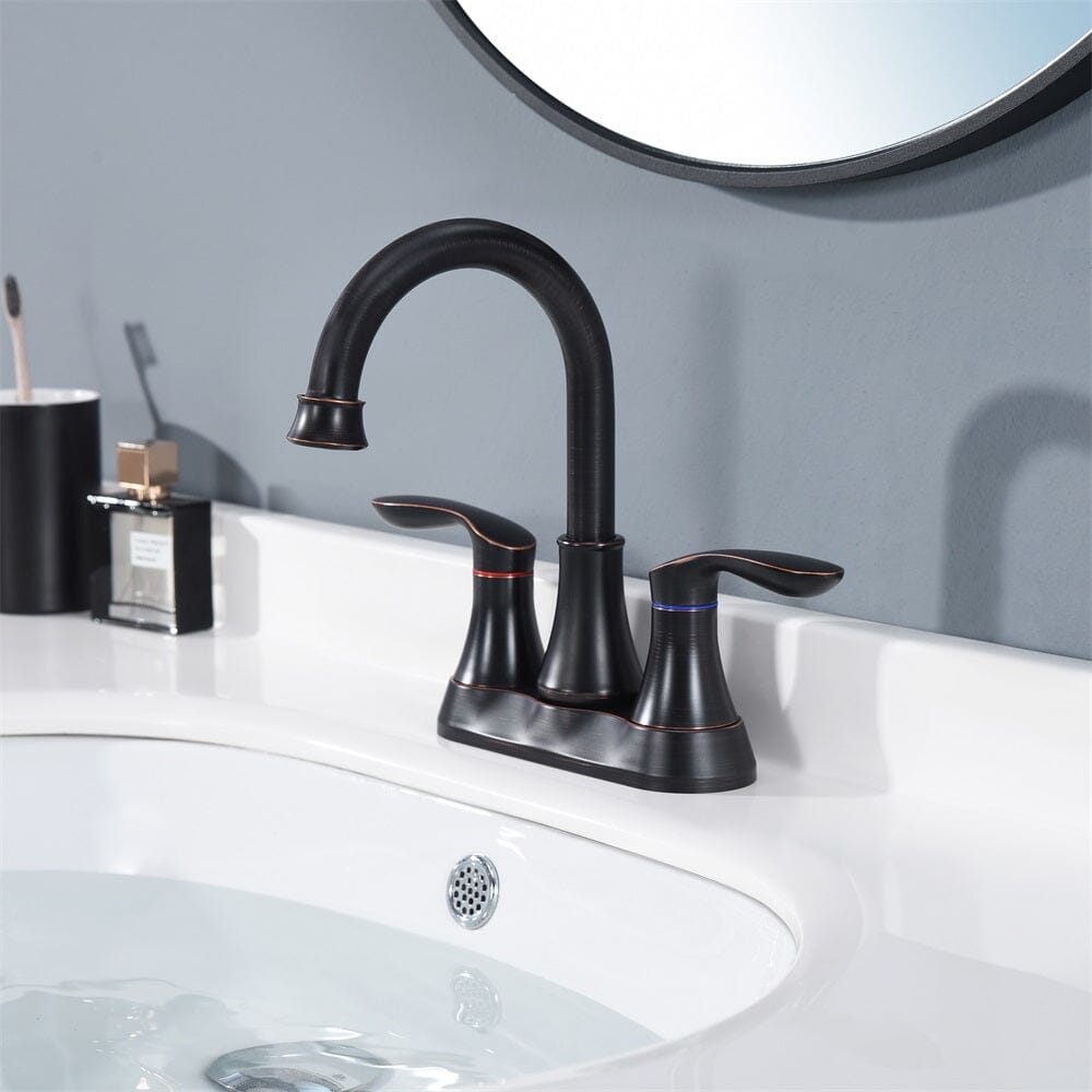 Giving Tree 2-Handle 4-Inch Oil Rubbed Bronze Bathroom Faucet, Bathroom Vanity Sink Faucets with Pop-up Drain and Supply Hoses