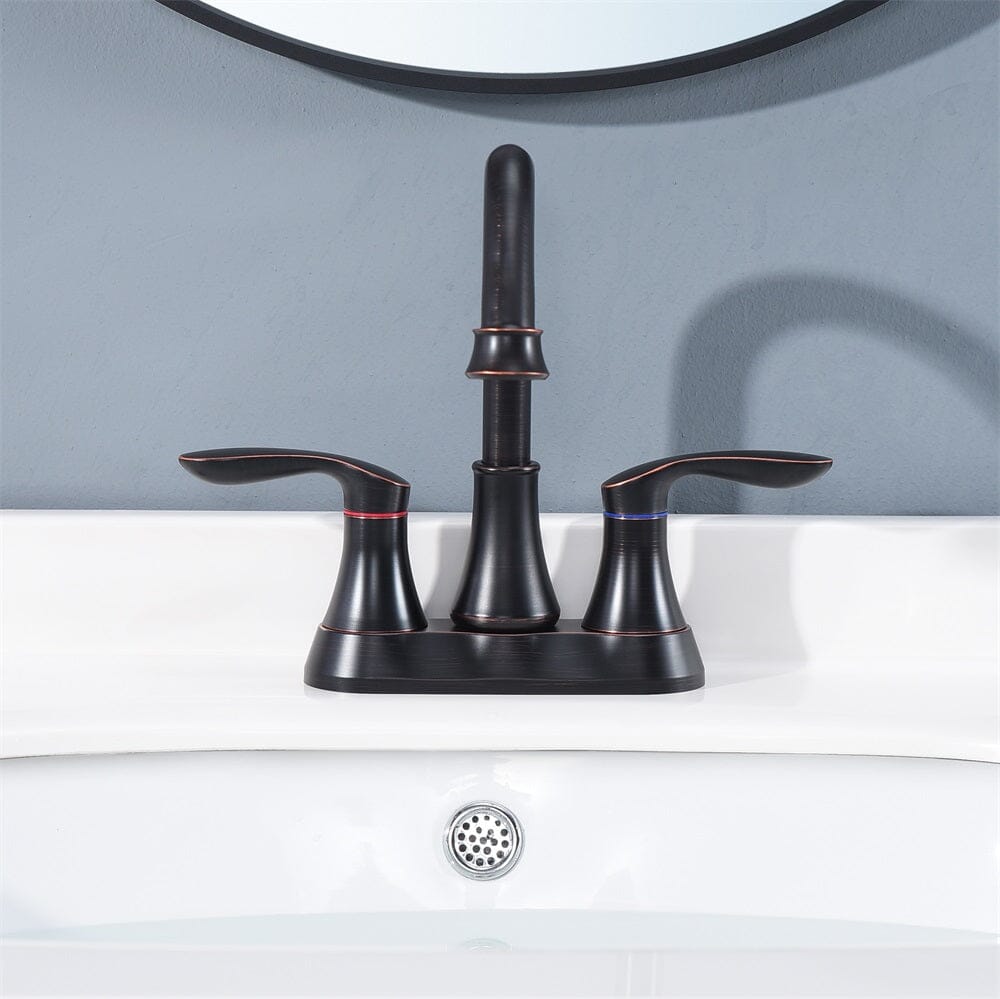 Giving Tree 2-Handle 4-Inch Oil Rubbed Bronze Bathroom Faucet, Bathroom Vanity Sink Faucets with Pop-up Drain and Supply Hoses