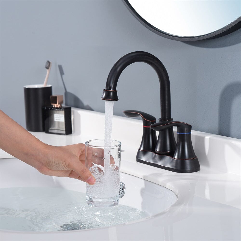 Giving Tree 2-Handle 4-Inch Oil Rubbed Bronze Bathroom Faucet, Bathroom Vanity Sink Faucets with Pop-up Drain and Supply Hoses