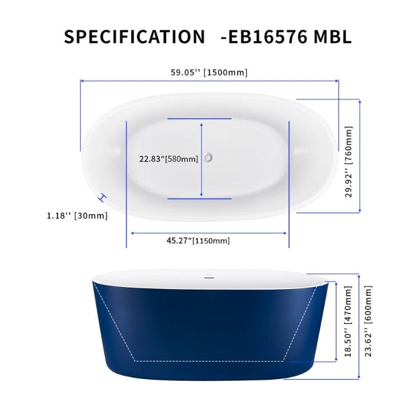 Giving Tree 59" Acrylic Modern Bathtub Oval Shape Freestanding Soaking Tub