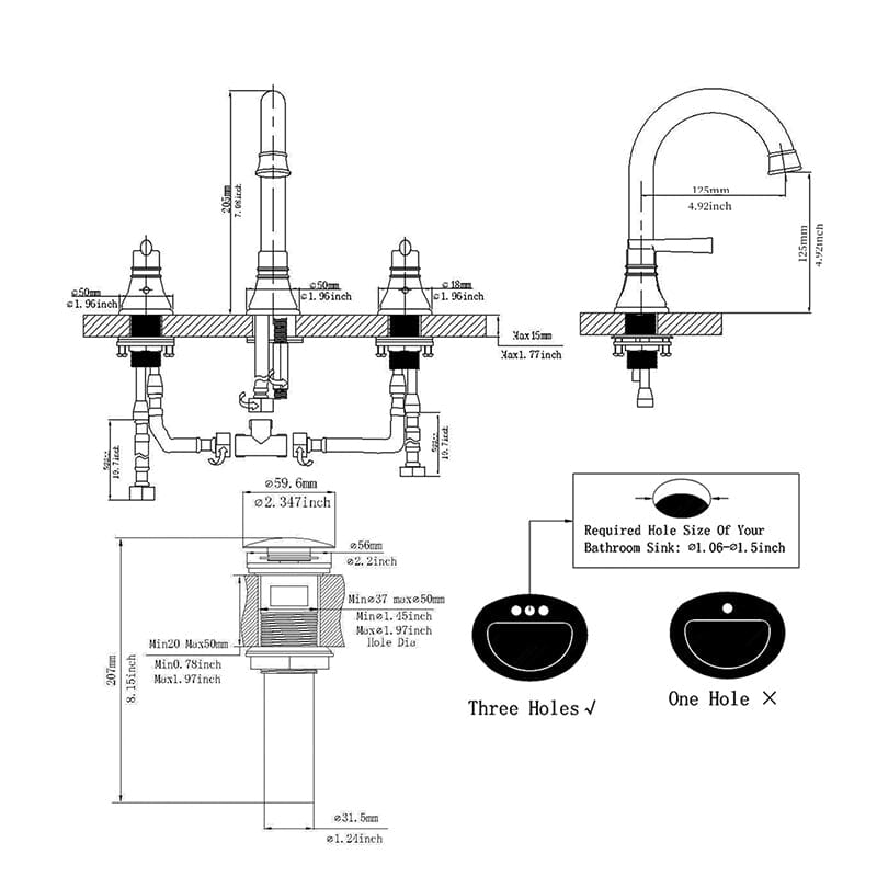 3 Hole 8" Widespread Dual-Handle Bathroom Sink Faucet Solid Brass