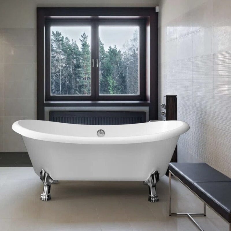 Glossy White 67" Rolled Rim Claw Foot Slipper Tub