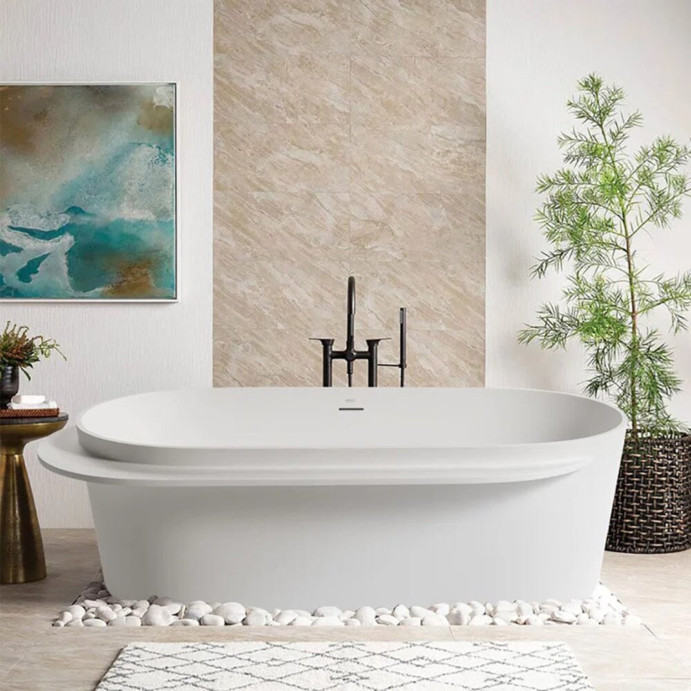 Giving Tree 67 Zoll Badewanne freistehend aus Mineralguss mit Ablage weiß