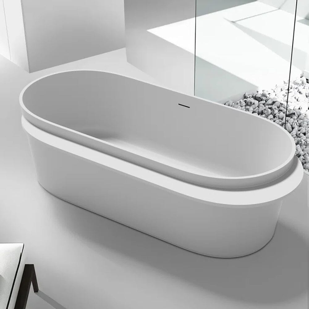 Giving Tree 67 Zoll Badewanne freistehend aus Mineralguss mit Ablage weiß