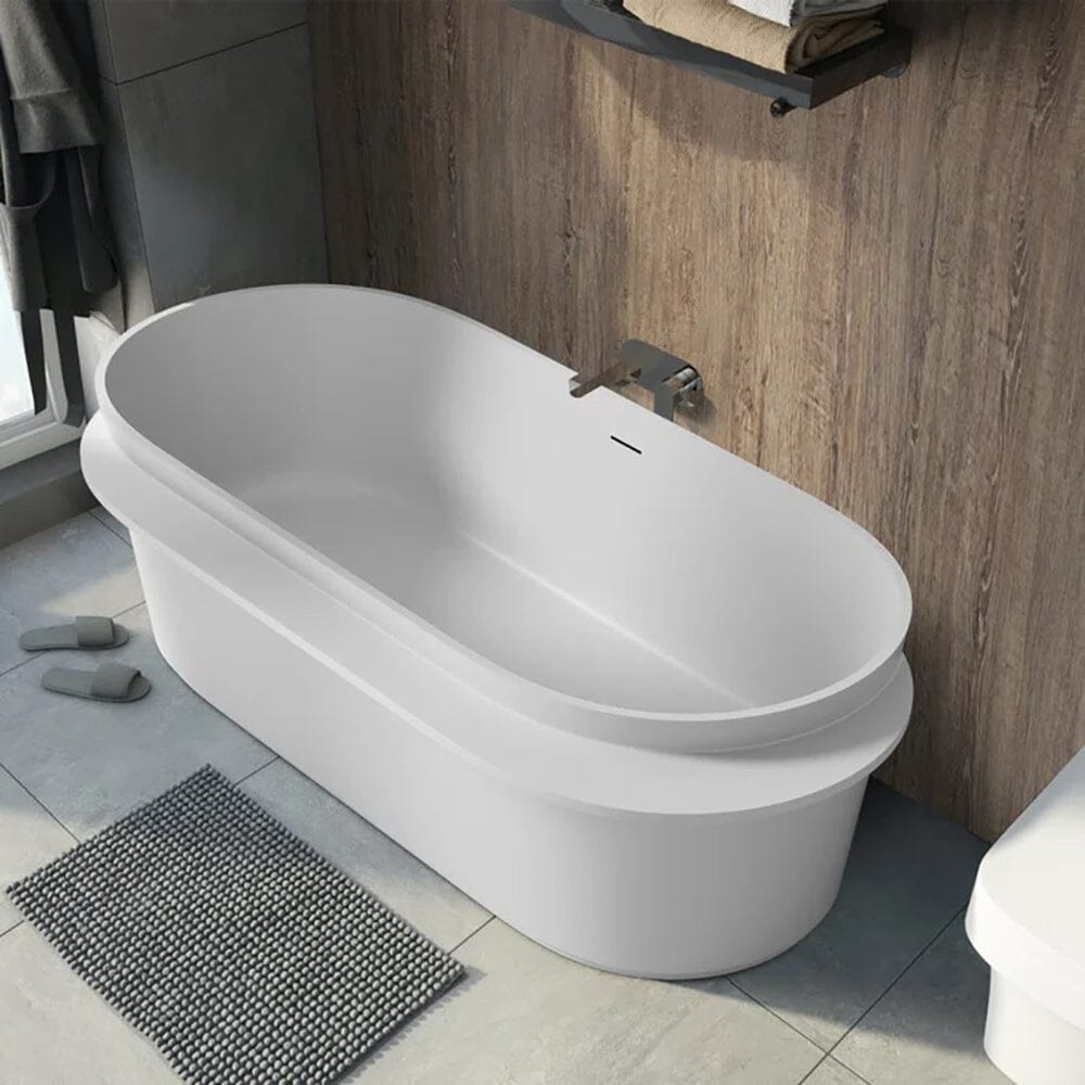 Giving Tree 67 Zoll Badewanne freistehend aus Mineralguss mit Ablage weiß