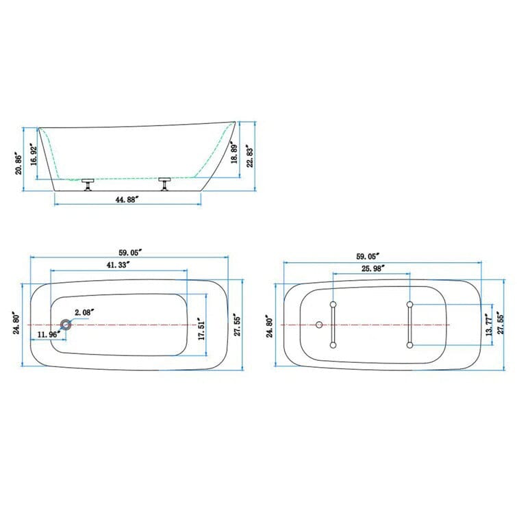 59" Acrylic Single Slipper Tub Freestanding Soaking Bathtub