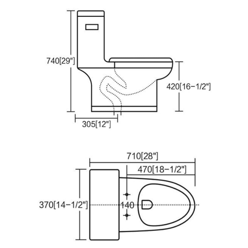 1.28 GPM (Water Efficient) One-Piece ADA Elongated Toilet, Soft Close Seat Included (cUPC Approved) - 28"x 14.5"x 29"