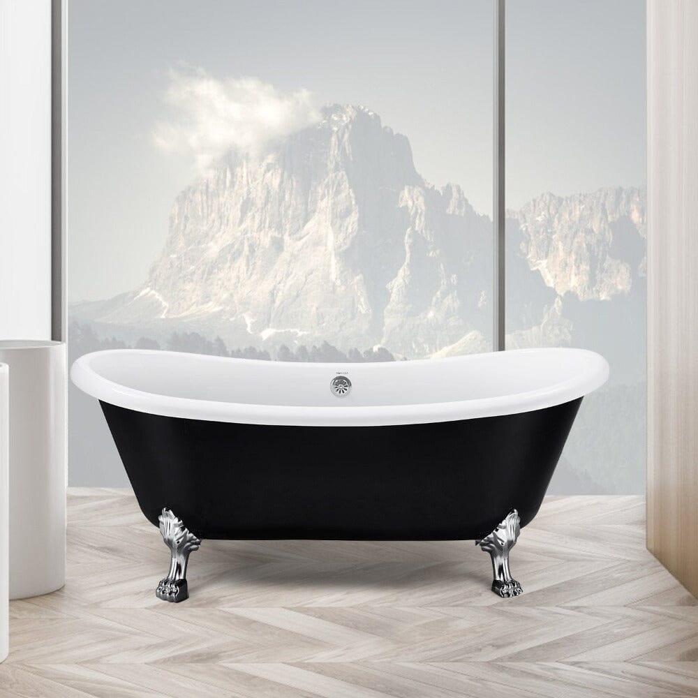 matte black 67" Rolled Rim Claw Foot Slipper Tub