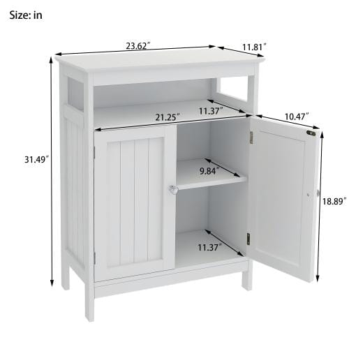 Bathroom Standing Storage with Double Shutter Doors White Cabinet