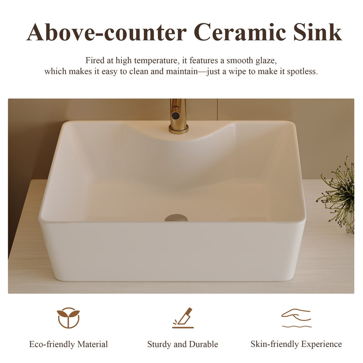 32 inch White Oak Bathroom Vanity Above Counter Ceramic Sink Glaze Features