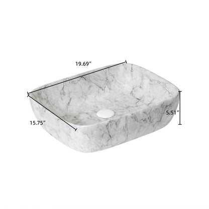 19"x15" White Ceramic Rectangular Bathroom Sink with Marble Pattern