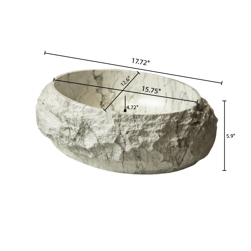 Ivory Stone Pattern Resin Vessel Bathroom Sink oval basin dimensions rock-like exterior