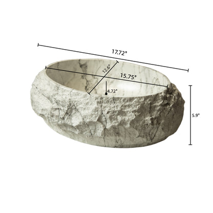 Ivory Stone Pattern Resin Vessel Bathroom Sink oval basin dimensions rock-like exterior