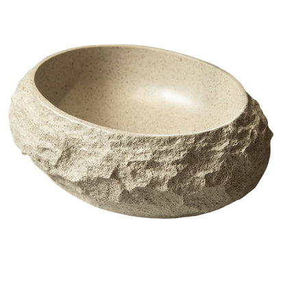 Beige Stone Pattern Resin Vessel Bathroom Sink oval basin smooth interior rock-like exterior