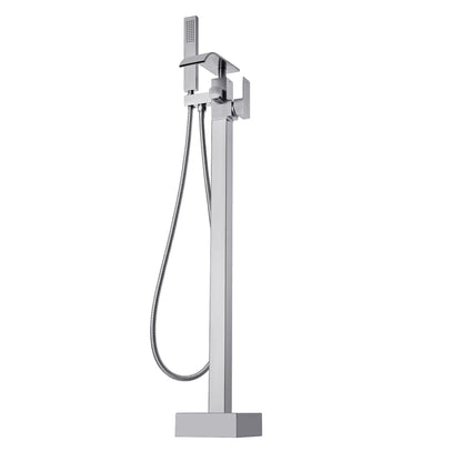 Bathroom Freestanding Tub Filler Faucet with Hand Shower Silver