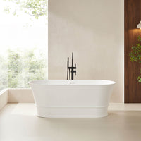59'' Vintage Bathtub Solid Surface Stone Resin Freestanding Soaking Tub with Overflow