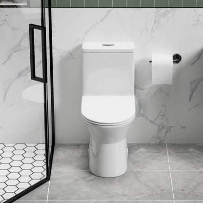1.1 1.6 GPF quiet dual flush rimless toilet front view