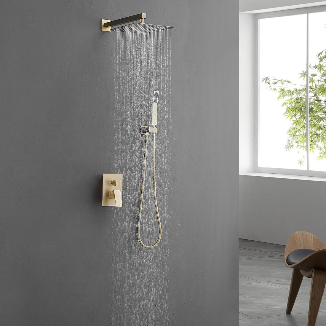 10 inch Brushed Gold Wall Mounted Shower System with Handheld Shower