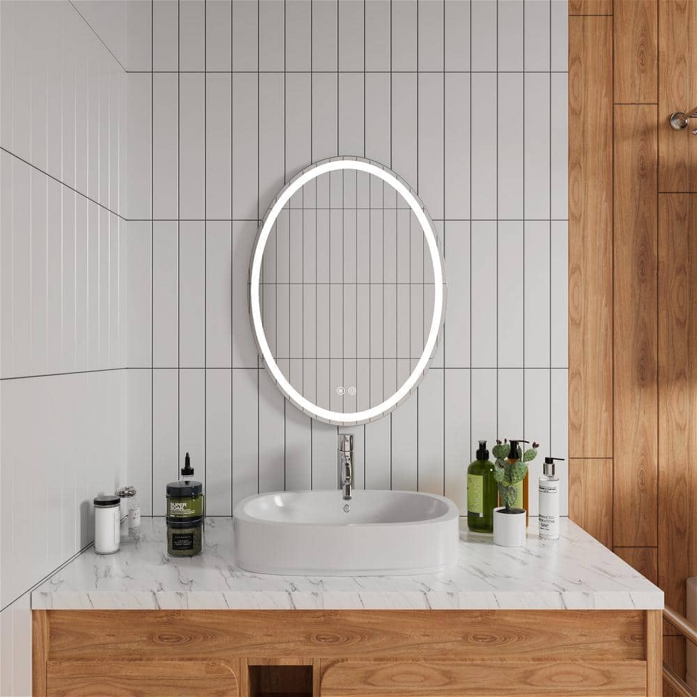 24 x 32 Inch Oval Wall-Mounted Bathroom Vanity Mirror LED Dimmable Anti-Fog