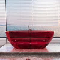 65" Red Transparent Freestanding Resin Bathtub